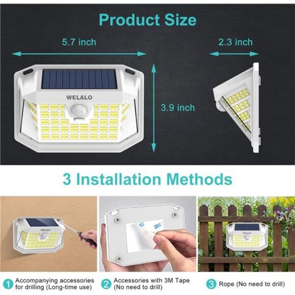Solar Motion Sensor Lights Outdoor LED Wall Security Waterproof Yard Patio Fence - Picture 6 of 7